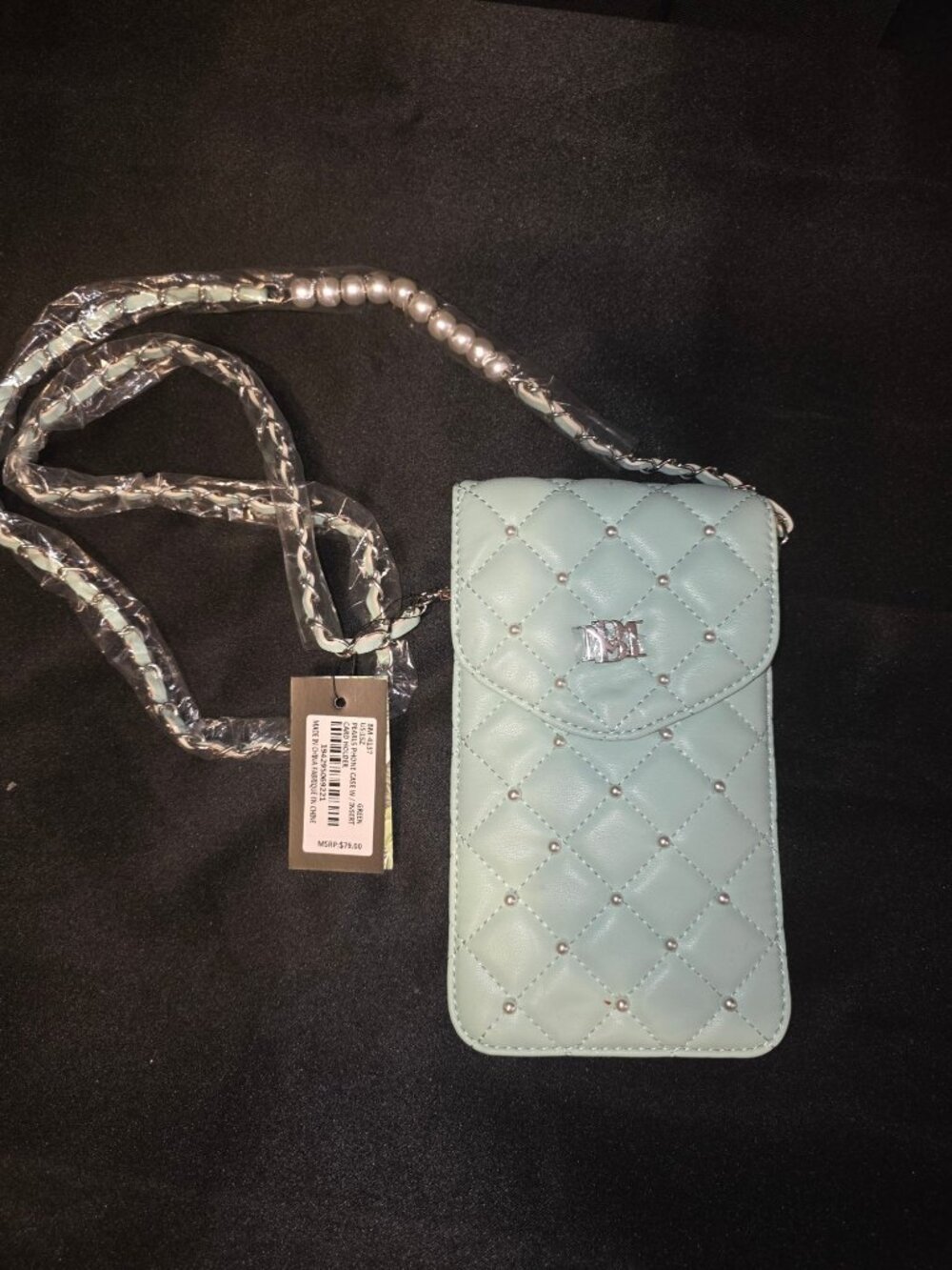 Badgley Mischka Quilted Vegan Leather Crossbody Phone Wallet With Pearled Chain